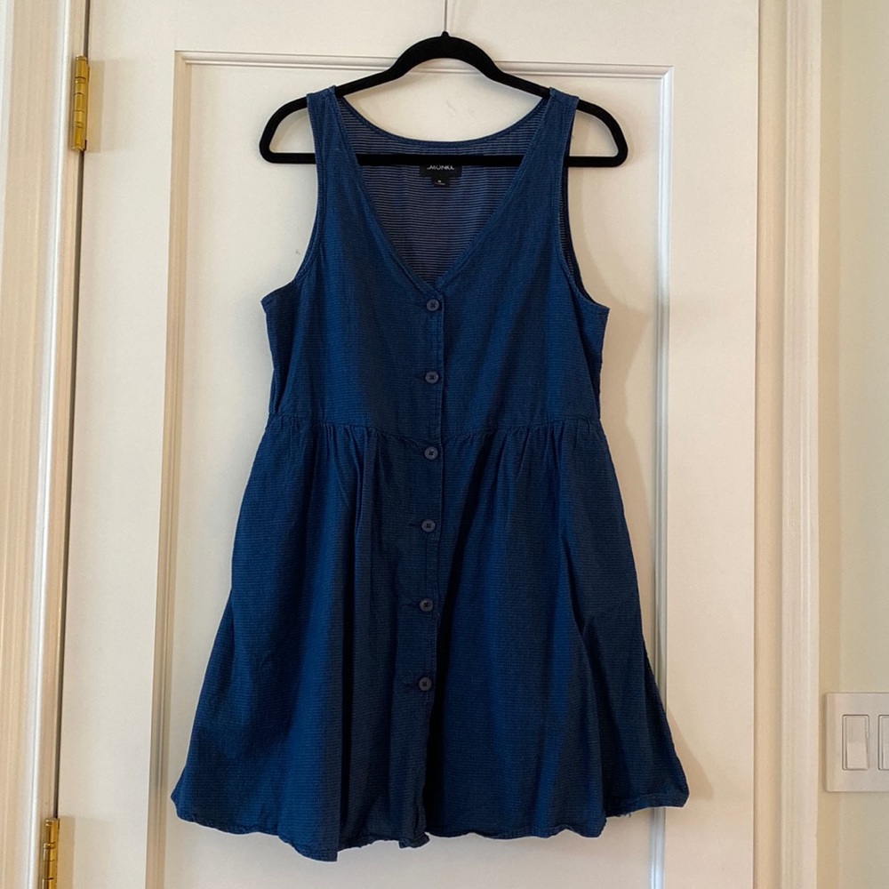 Monki Polka Dot Button Through Smock Dress in Navy
